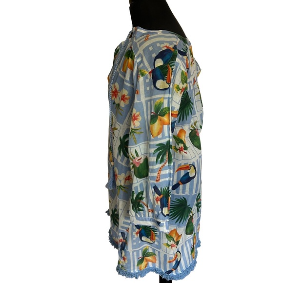 True Destinations Women’s Cover Up Resort Tropical Blue Floral Tunic Top. Size M - Picture 5 of 14